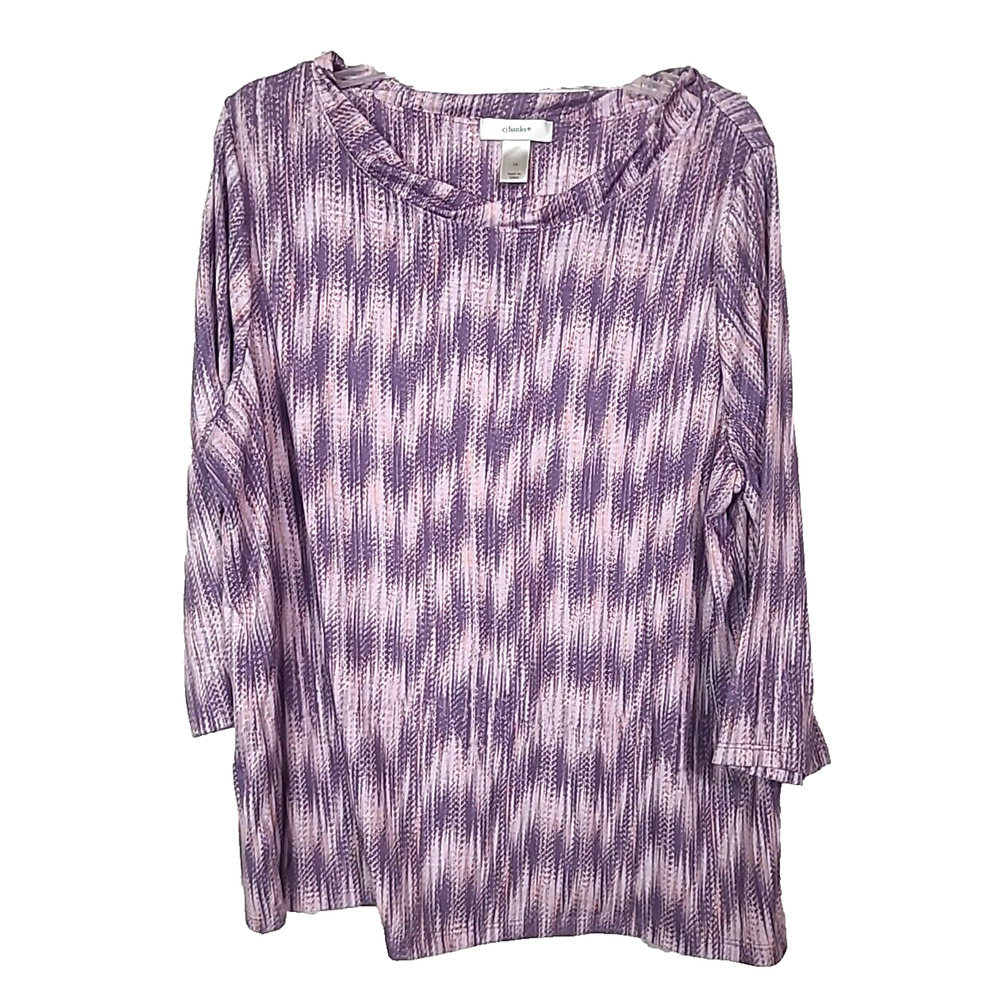 CJ Banks Purple Abstract Print Jersey‎ 3/4 Sleeve Casual Top Womans Plus Size 1X